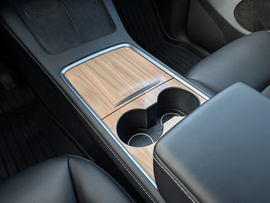 Tesla Model Y Center Console Wood Wrap Kit (2021–2025) | Precision Fit DIY