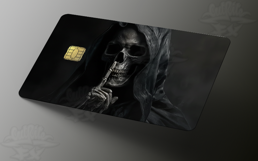 Silent Grim Reaper Credit Card Skin with Shushing Pose - Dark Gothic Card Wrap