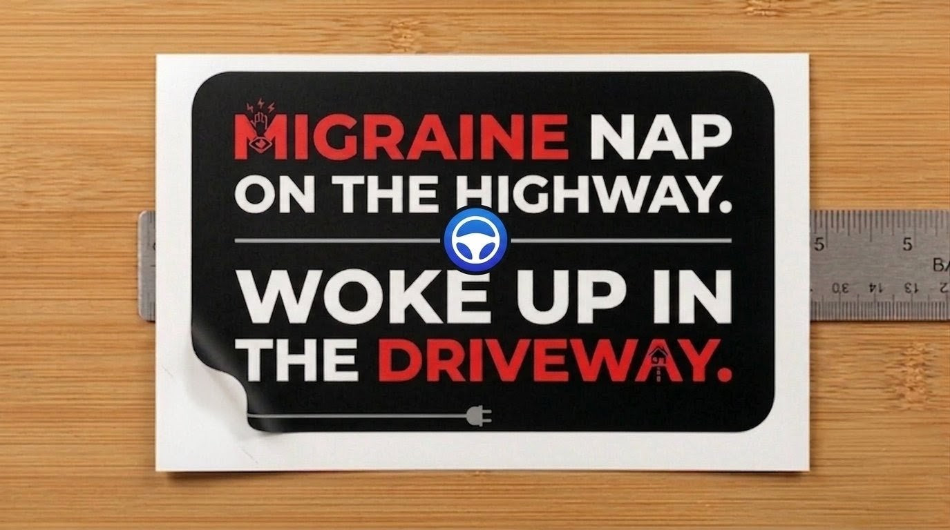 Funny Tesla Autopilot Bumper Sticker | Migraine Nap Vinyl Decal | 5x3"