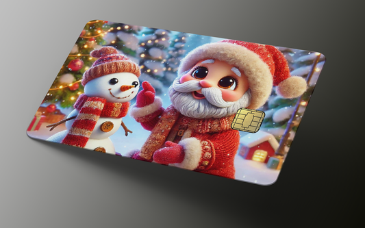 Santa and Snowman Credit Card Skin, Debit Card Covering (small chip)