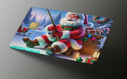 Santa Christmas Fishing Credit Card Skin, Debit Card Covering (small chip)