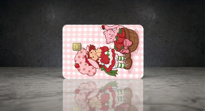 Vintage Strawberry Credit Card Skin | Cute Pink Gingham Debit Card Sticker