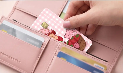 Vintage Strawberry Credit Card Skin | Cute Pink Gingham Debit Card Sticker