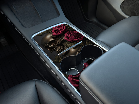 Tesla Model Y Center Console Skull Roses Wrap Kit (2021–2025) | Precision Fit DIY