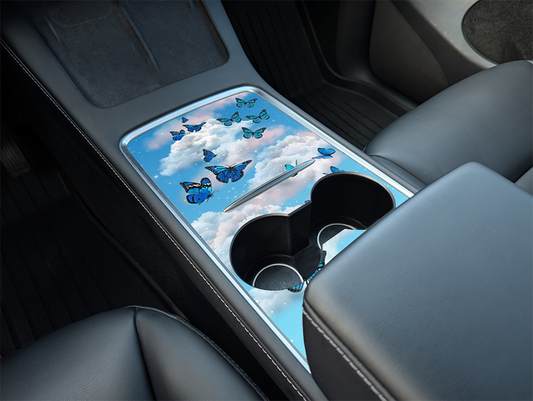 Tesla Model Y Center Console Shimmering Sky Butterfly Wrap Kit (2021–2025) | Precision Fit DIY