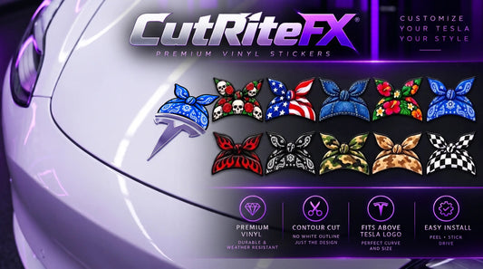 CutRiteFX Tesla logo bandana decals, 10 selectable designs, matching pair of 2
