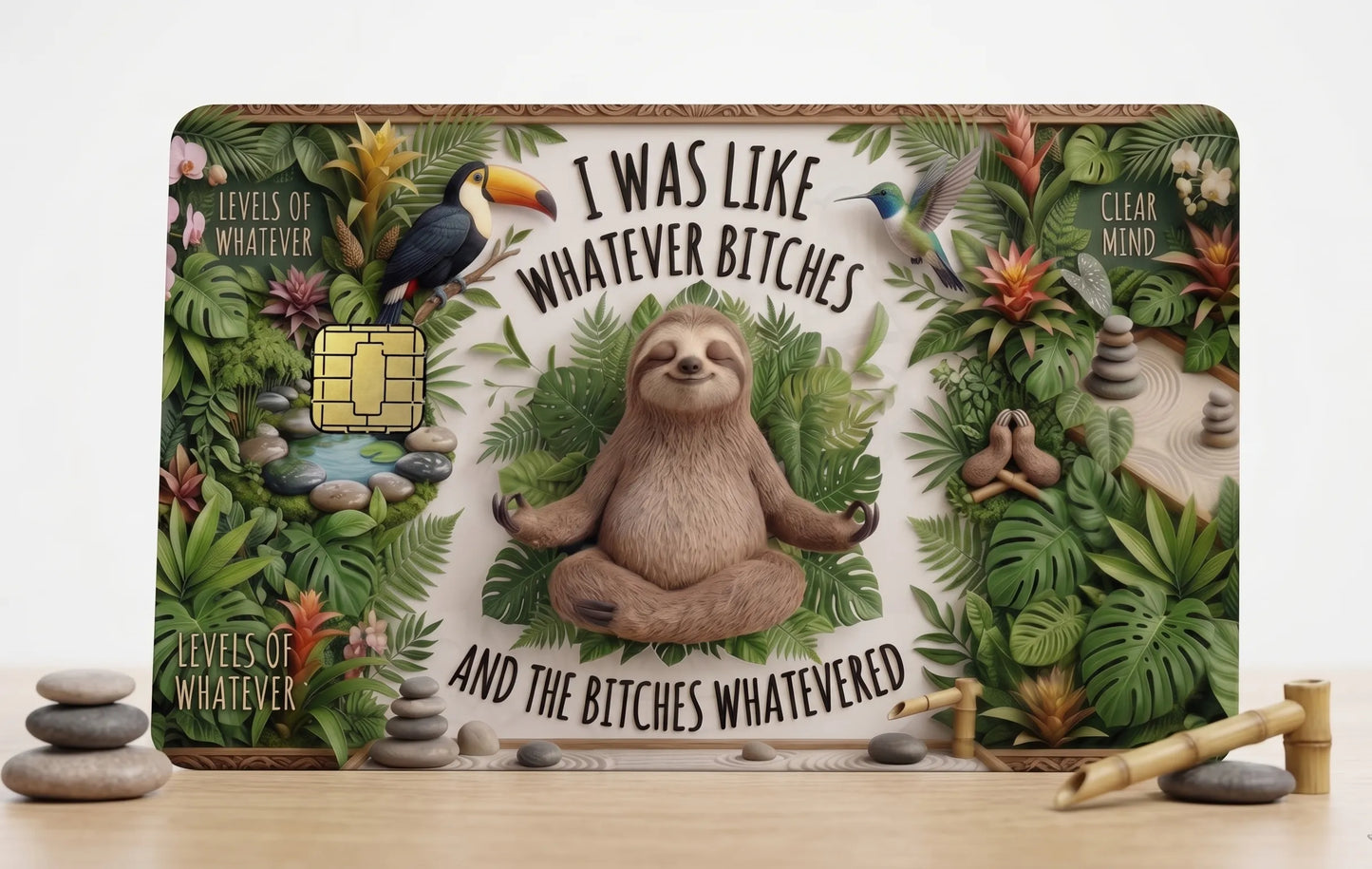 Zen Sloth "Whatever Bitches" Credit Card Skin | Premium Jungle Sloth Vinyl Decal | Universal Fit Credit & Debit Card Wrap